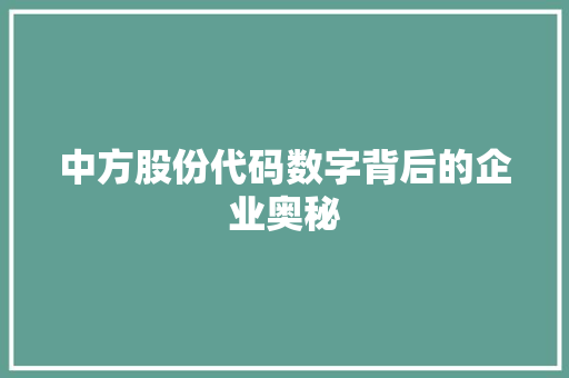 中方股份代码数字背后的企业奥秘