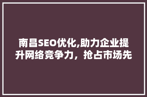 南昌SEO优化,助力企业提升网络竞争力，抢占市场先机