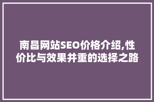 南昌网站SEO价格介绍,性价比与效果并重的选择之路