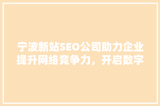 宁波新站SEO公司助力企业提升网络竞争力，开启数字营销新篇章