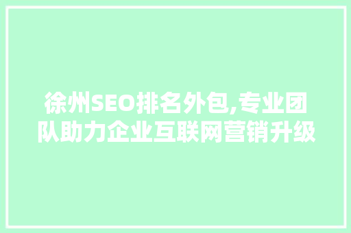 徐州SEO排名外包,专业团队助力企业互联网营销升级