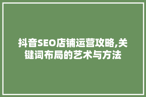 抖音SEO店铺运营攻略,关键词布局的艺术与方法