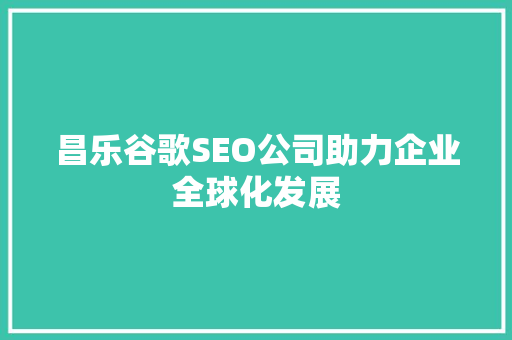 昌乐谷歌SEO公司助力企业全球化发展