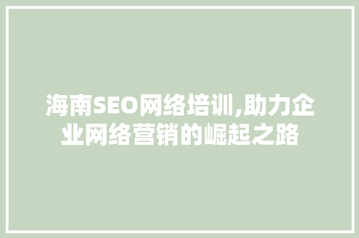 海南SEO网络培训,助力企业网络营销的崛起之路