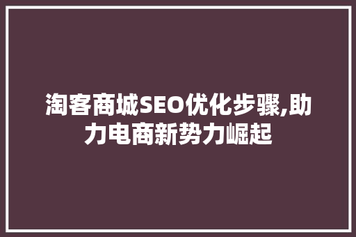 淘客商城SEO优化步骤,助力电商新势力崛起
