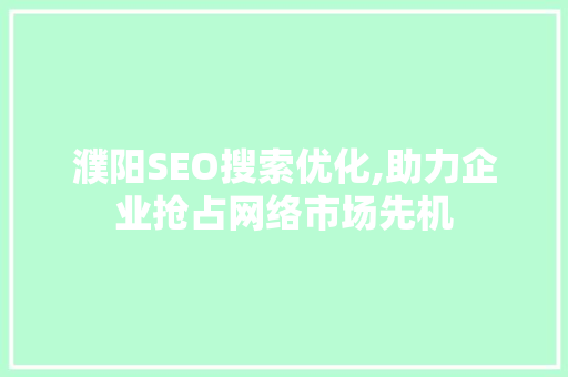 濮阳SEO搜索优化,助力企业抢占网络市场先机