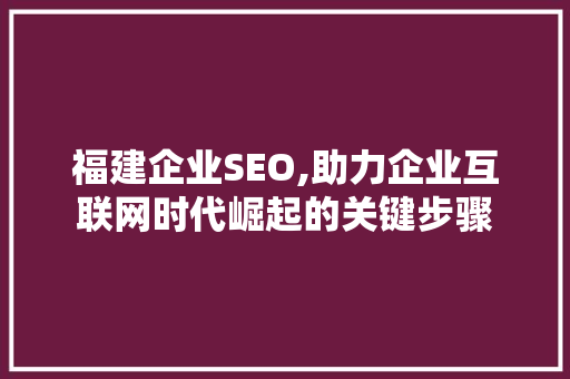 福建企业SEO,助力企业互联网时代崛起的关键步骤