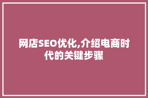 网店SEO优化,介绍电商时代的关键步骤