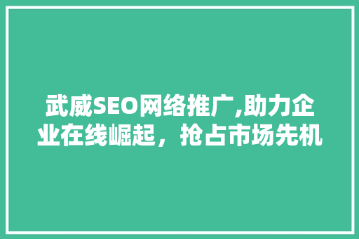武威SEO网络推广,助力企业在线崛起，抢占市场先机
