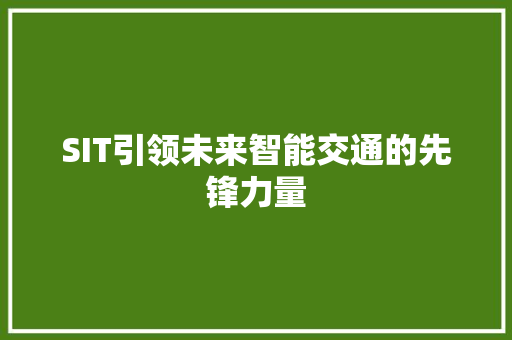 SIT引领未来智能交通的先锋力量