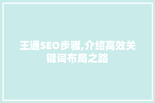 王通SEO步骤,介绍高效关键词布局之路