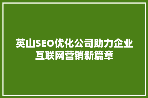 英山SEO优化公司助力企业互联网营销新篇章