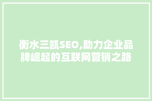 衡水三凯SEO,助力企业品牌崛起的互联网营销之路
