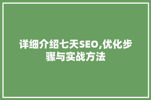 详细介绍七天SEO,优化步骤与实战方法