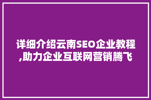 详细介绍云南SEO企业教程,助力企业互联网营销腾飞