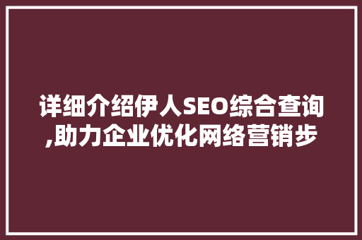 详细介绍伊人SEO综合查询,助力企业优化网络营销步骤