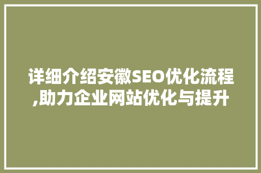 详细介绍安徽SEO优化流程,助力企业网站优化与提升  第1张
