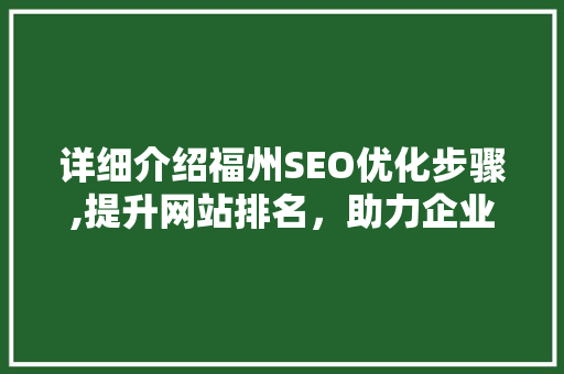 详细介绍福州SEO优化步骤,提升网站排名，助力企业腾飞