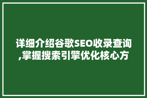 详细介绍谷歌SEO收录查询,掌握搜索引擎优化核心方法