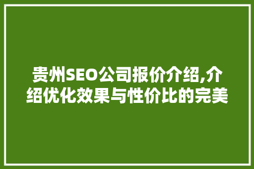 贵州SEO公司报价介绍,介绍优化效果与性价比的完美结合
