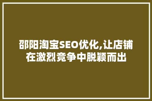 邵阳淘宝SEO优化,让店铺在激烈竞争中脱颖而出