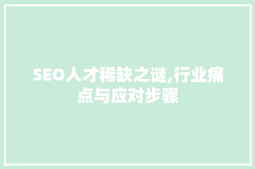SEO人才稀缺之谜,行业痛点与应对步骤