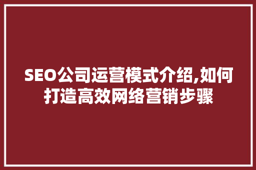 SEO公司运营模式介绍,如何打造高效网络营销步骤