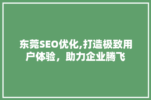 东莞SEO优化,打造极致用户体验，助力企业腾飞