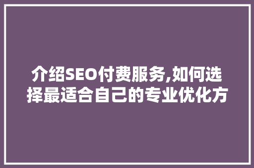 介绍SEO付费服务,如何选择最适合自己的专业优化方法