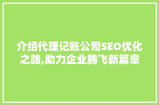 介绍代理记账公司SEO优化之路,助力企业腾飞新篇章