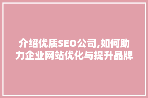 介绍优质SEO公司,如何助力企业网站优化与提升品牌影响力