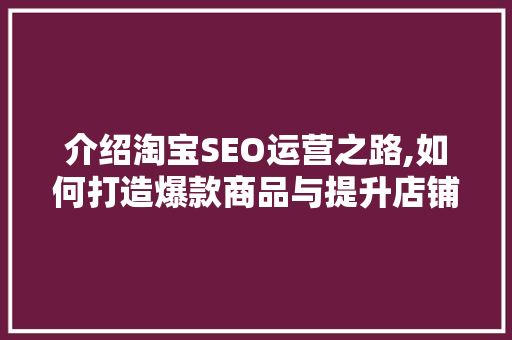 介绍淘宝SEO运营之路,如何打造爆款商品与提升店铺流量