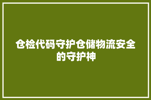 仓检代码守护仓储物流安全的守护神