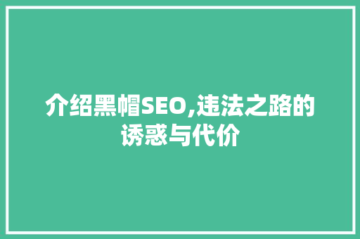 介绍黑帽SEO,违法之路的诱惑与代价