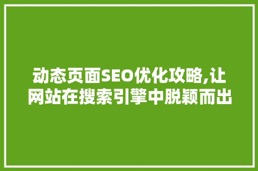 动态页面SEO优化攻略,让网站在搜索引擎中脱颖而出