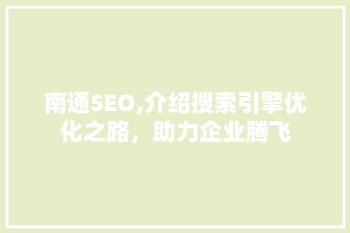 南通SEO,介绍搜索引擎优化之路，助力企业腾飞