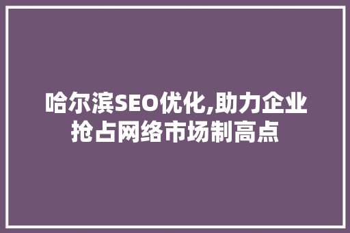 哈尔滨SEO优化,助力企业抢占网络市场制高点