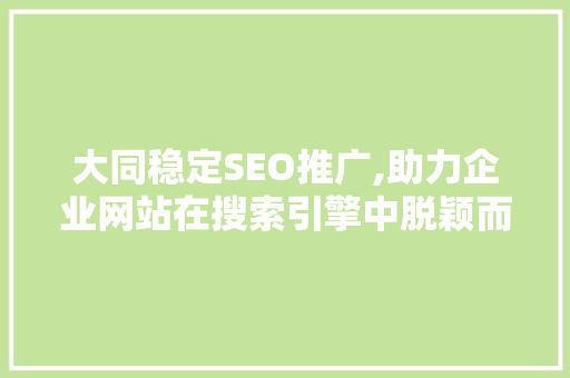大同稳定SEO推广,助力企业网站在搜索引擎中脱颖而出
