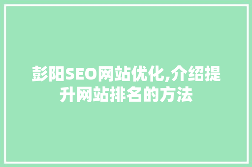 彭阳SEO网站优化,介绍提升网站排名的方法  第1张