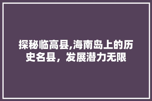 探秘临高县,海南岛上的历史名县，发展潜力无限