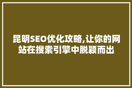 昆明SEO优化攻略,让你的网站在搜索引擎中脱颖而出