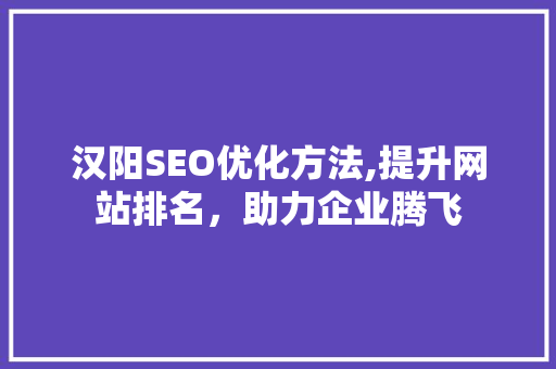汉阳SEO优化方法,提升网站排名，助力企业腾飞