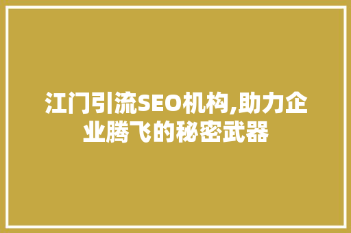 江门引流SEO机构,助力企业腾飞的秘密武器