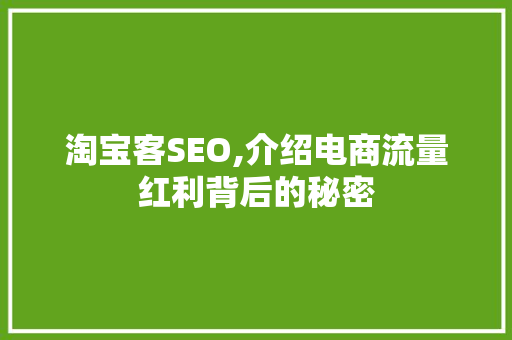 淘宝客SEO,介绍电商流量红利背后的秘密  第1张