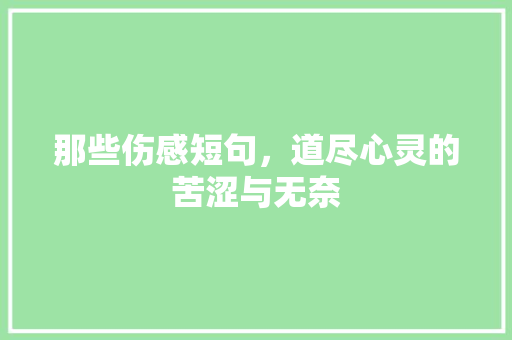 那些伤感短句，道尽心灵的苦涩与无奈