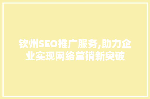 钦州SEO推广服务,助力企业实现网络营销新突破