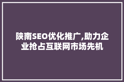 陕南SEO优化推广,助力企业抢占互联网市场先机