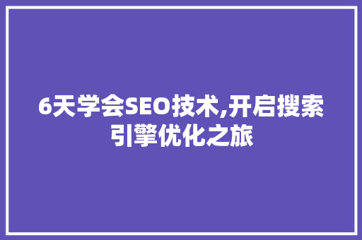 6天学会SEO技术,开启搜索引擎优化之旅
