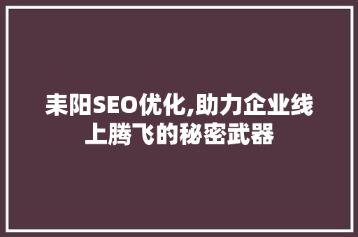 耒阳SEO优化,助力企业线上腾飞的秘密武器