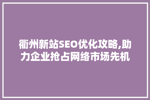 衢州新站SEO优化攻略,助力企业抢占网络市场先机